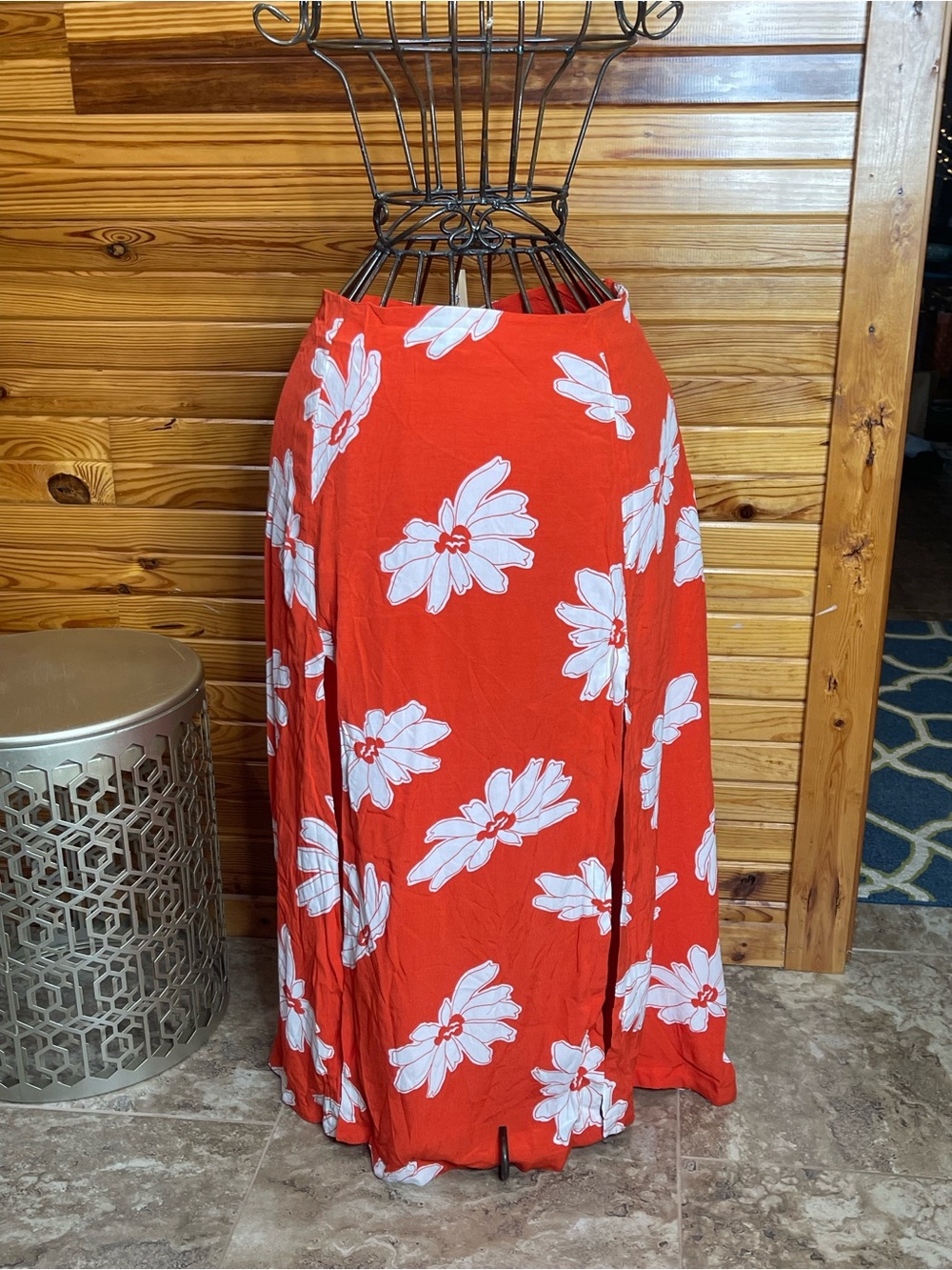 Red Floral Maxi Skirt with White Blossoms SZ 20W